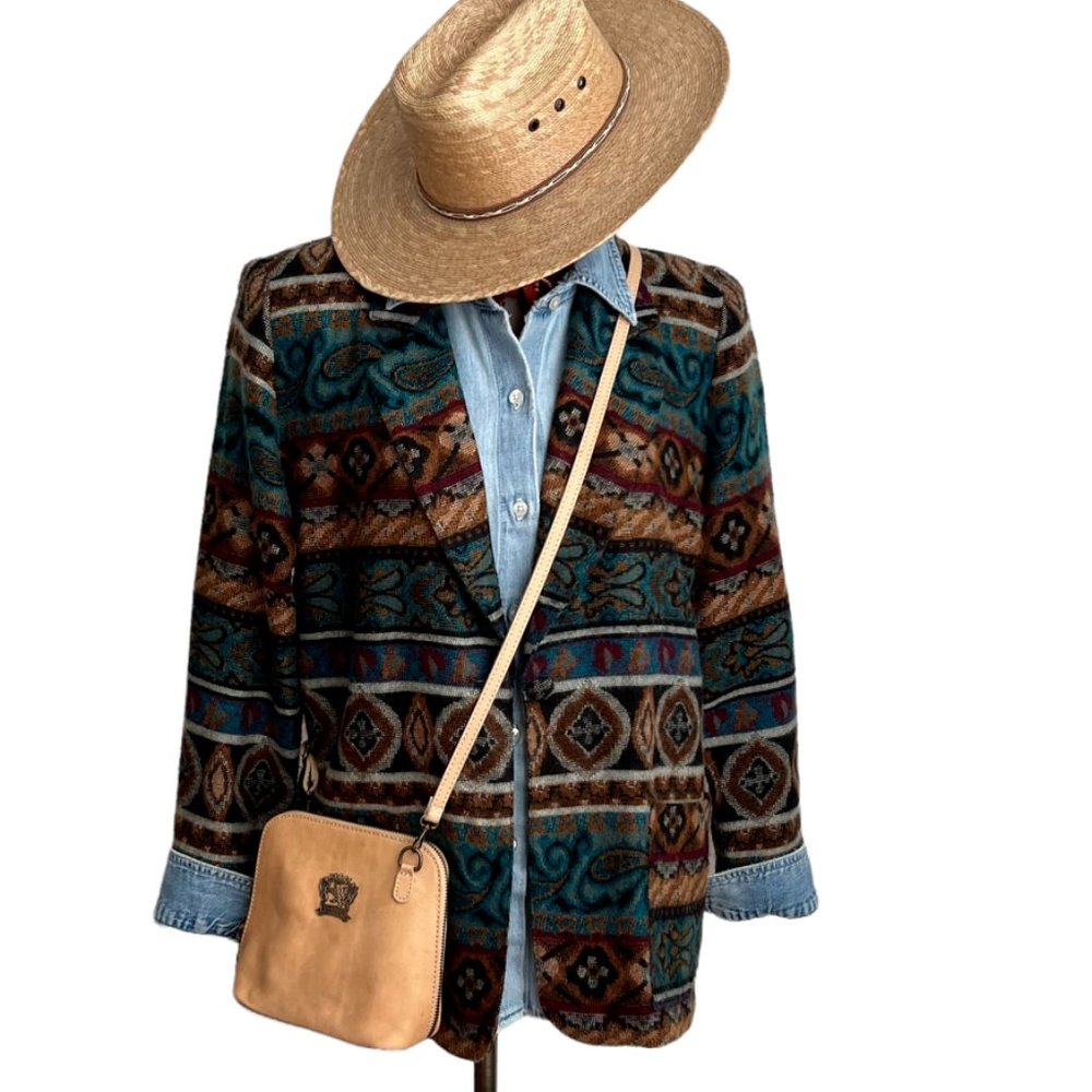 Vintage Western Ranch Jacket Aztec Print Size Small
